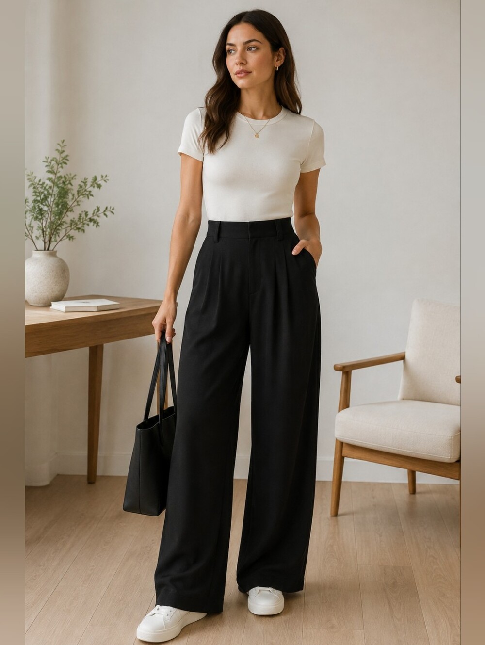 Halara Black High Waisted Wide Leg Pocket Waffle Work Pants S Minimalist Capsule